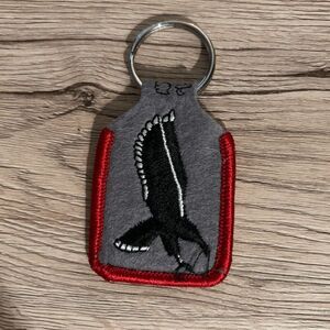 Vintage business logo keychain hawk industries long beach red gray black